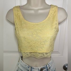 SayWhat yellow lace crop top size L (runs small)